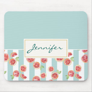 Alfombrilla De Ratón Patrón de pomelo rosado en franjas verdes