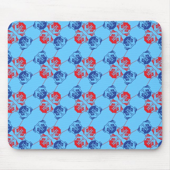 Alfombrilla De Ratón Patrón de Pug rojo azul (Frente)
