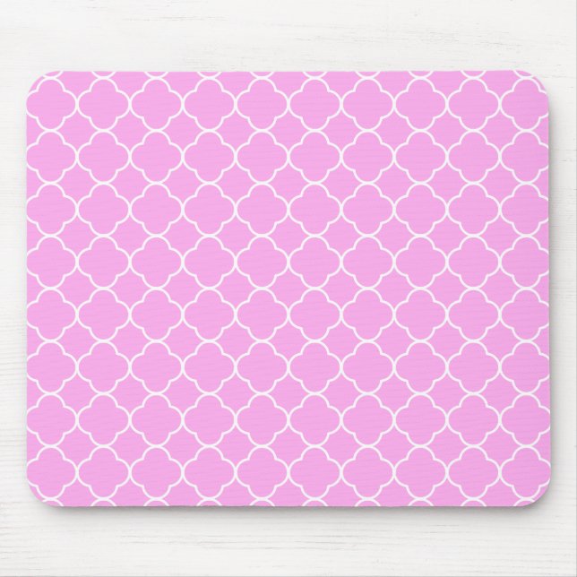 Alfombrilla De Ratón Patrón De Quatrefoil Rosa Y Blanco (Frente)