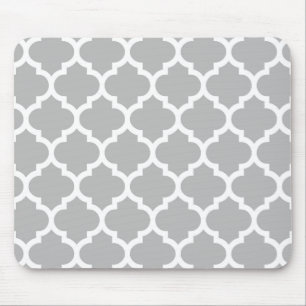 Alfombrilla De Ratón Patrón de quatrefol marroquí blanco gris #5