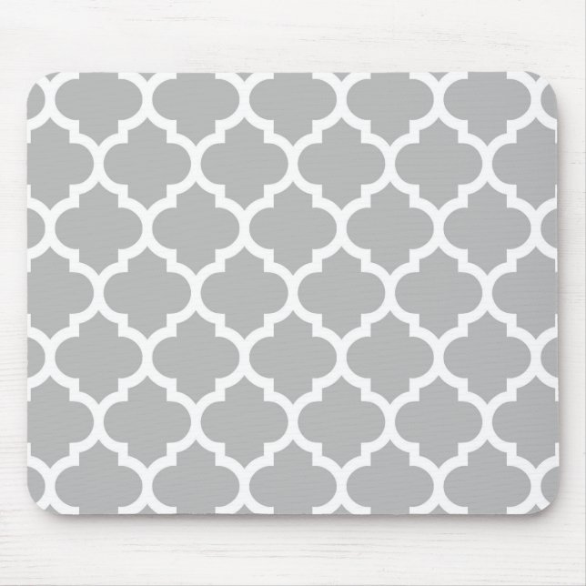 Alfombrilla De Ratón Patrón de quatrefol marroquí blanco gris #5 (Frente)