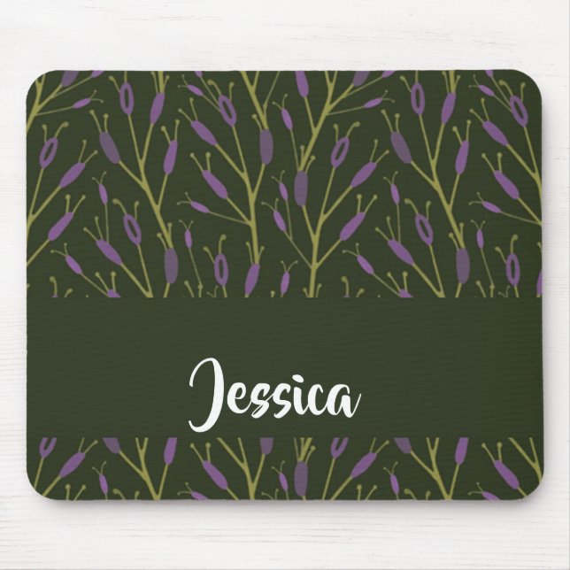 Alfombrilla De Ratón Patrón de ramas florales púrpura y verde (Frente)