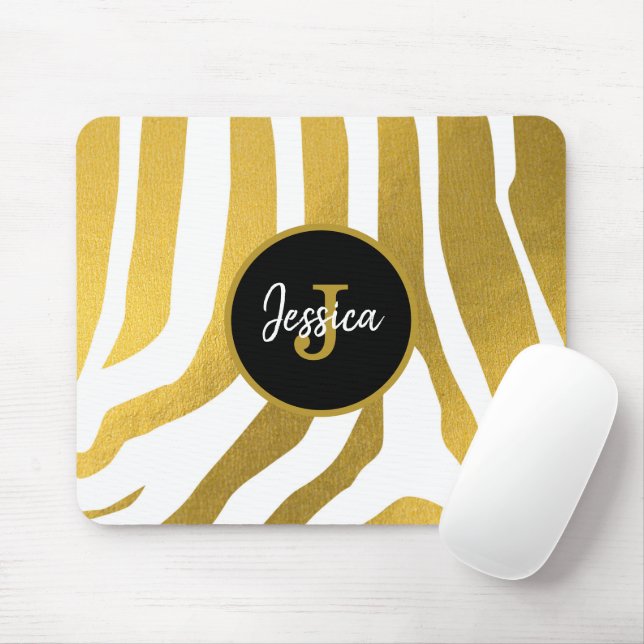 Alfombrilla De Ratón Patrón de rayas de impresión Faux Gold Zebra (Con ratón)
