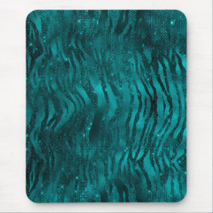 Alfombrilla De Ratón Patrón de rayas de tigre con brillo glam ombre azu