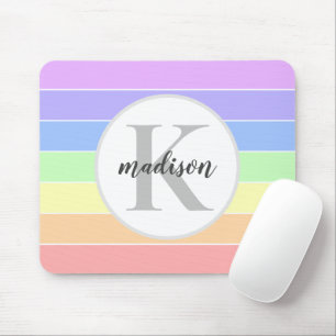Alfombrilla De Ratón Patrón de rayas multicolores del arcoiris monogram