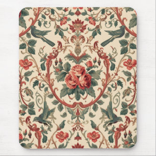 Alfombrilla De Ratón Patrón de rosa y pájaro vintage Art Nouveau románt