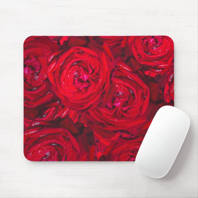 Alfombrilla De Ratón Patrón de rosas rojas profundas (Con ratón)