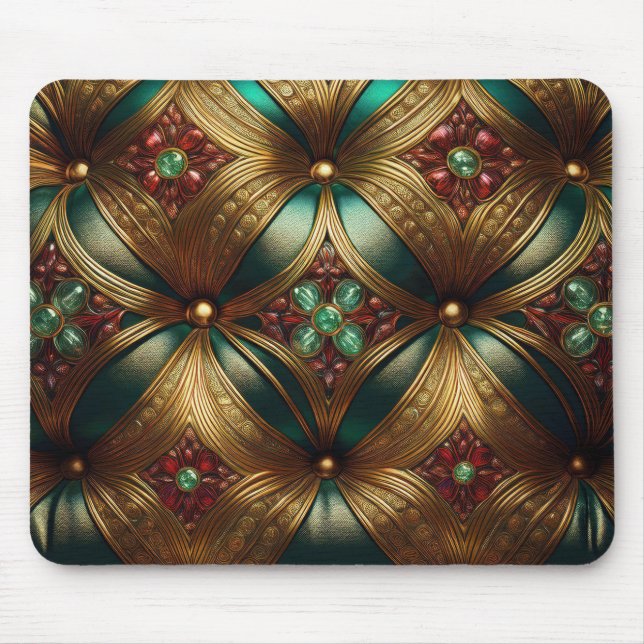 Alfombrilla De Ratón Patrón de Rubí Esmeralda Oro Verde (Frente)