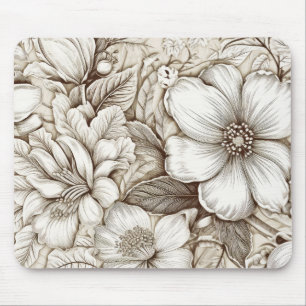 Alfombrilla De Ratón Patrón de Sepia Floral Vintage (15)