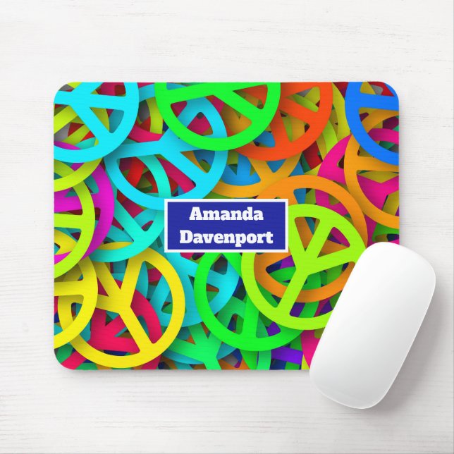 Alfombrilla De Ratón Patrón de signos de paz Groovy Sixties Vibe (Con ratón)