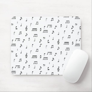Alfombrilla De Ratón Patrón de símbolos de notas musicales en blanco y