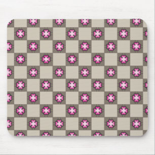 Alfombrilla De Ratón Patrón de tablero de cheques floral rosa