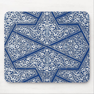 Alfombrilla De Ratón Patrón de tejas persas - azul cobalto y blanco