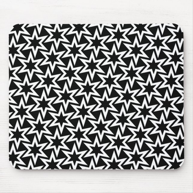 Alfombrilla De Ratón Patrón elegante de estrella geométrica en blanco y (Frente)