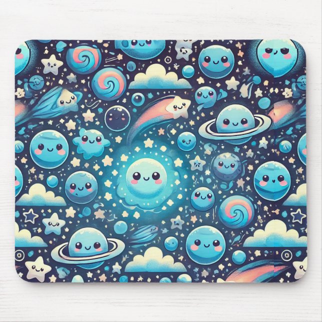 Alfombrilla De Ratón Patrón espacial Cute Kawaii (Frente)