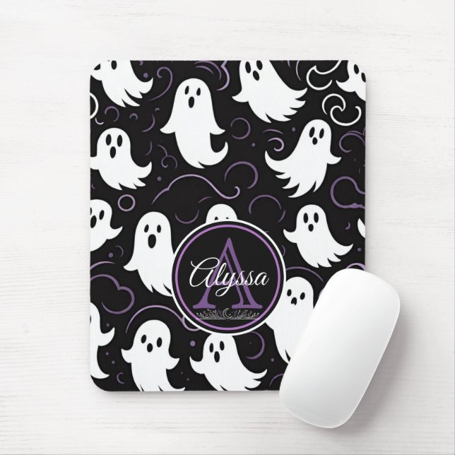 Alfombrilla De Ratón Patrón fantasma de monograma (Con ratón)
