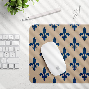 Alfombrilla De Ratón Patrón Fleur de Lis, azul francés real en crema