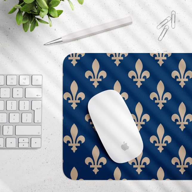 Alfombrilla De Ratón Patrón Fleur de Lis, francés real, crema en azul (Subido por el creador)