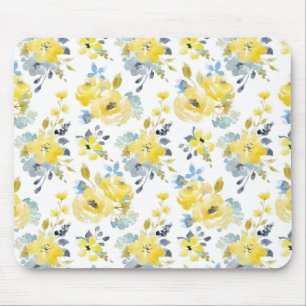 Alfombrilla De Ratón Patrón floral amarillo acuarela