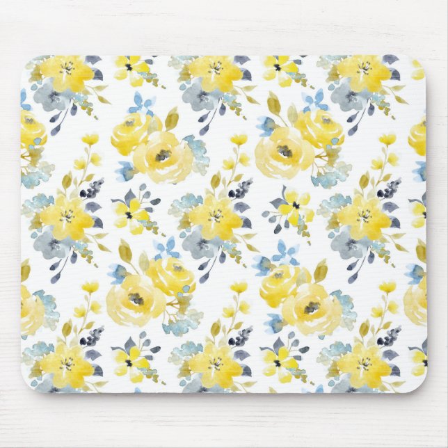 Alfombrilla De Ratón Patrón floral amarillo acuarela (Frente)