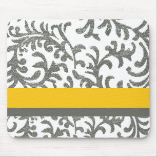 Alfombrilla De Ratón Patrón floral amarillo y gris