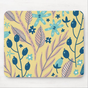 Alfombrilla De Ratón Patrón floral azul botánico moderno sobre beige