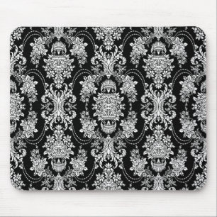 Alfombrilla De Ratón Patrón floral barroco blanco y negro