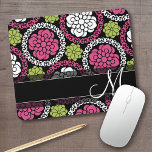 Alfombrilla De Ratón Patrón floral de moda Monograma rosa caliente y ne<br><div class="desc">Añade tu nombre o monograma a este ilustracion funky con flores y círculos gráficos.</div>