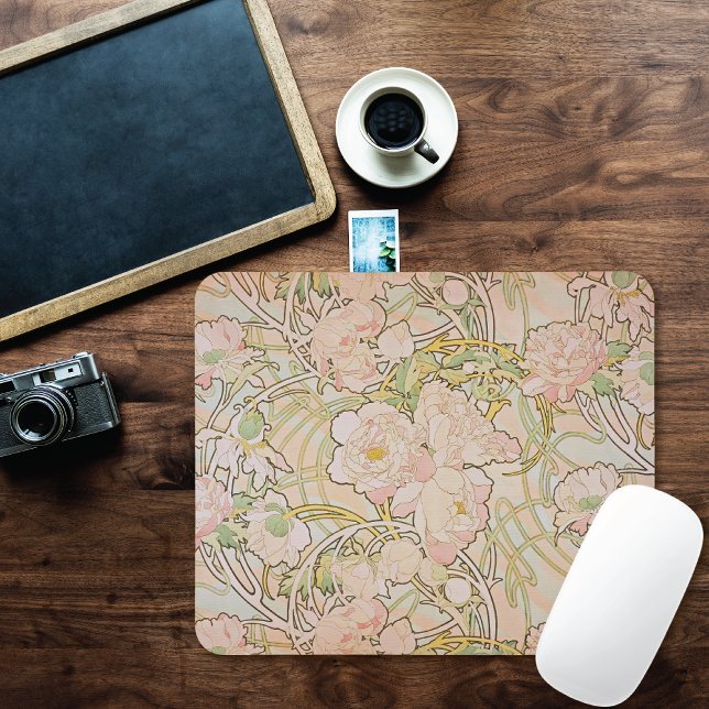 Alfombrilla De Ratón Patrón floral de Peonies Mucha (Subido por el creador)