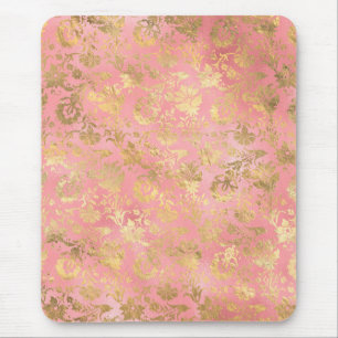 Alfombrilla De Ratón Patrón floral de Relieve metalizado rosa dorado y 