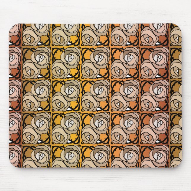 Alfombrilla De Ratón Patrón floral de Rosas negros y dorados de época (Frente)