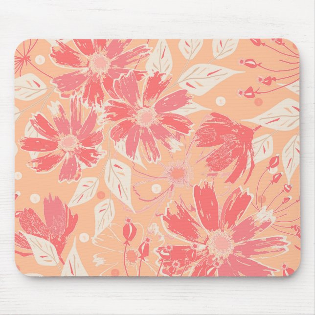 Alfombrilla De Ratón Patrón floral en tonos de melocotón de moda (Frente)