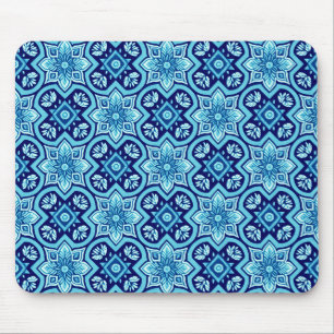 Alfombrilla De Ratón Patrón floral geométrico azul vintage