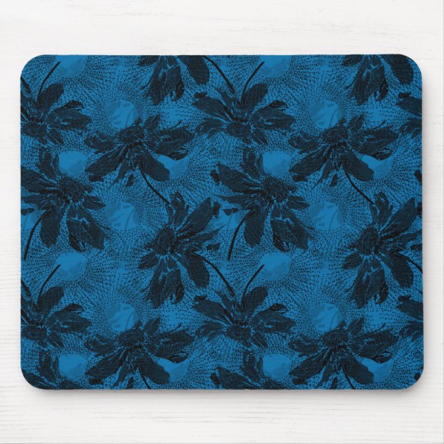 Alfombrilla De Ratón Patrón floral gris y azul. (Frente)