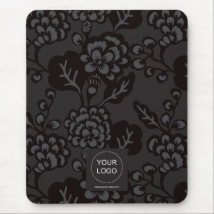 Alfombrilla De Ratón Patrón floral gris y negro vibrante y negrita