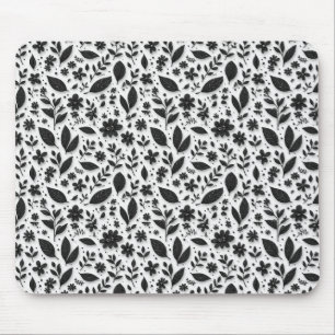 Alfombrilla De Ratón Patrón floral monocromo con hojas y flores