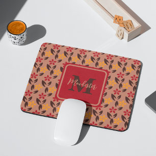 Alfombrilla De Ratón Patrón floral monograma estético de borgoña marrón