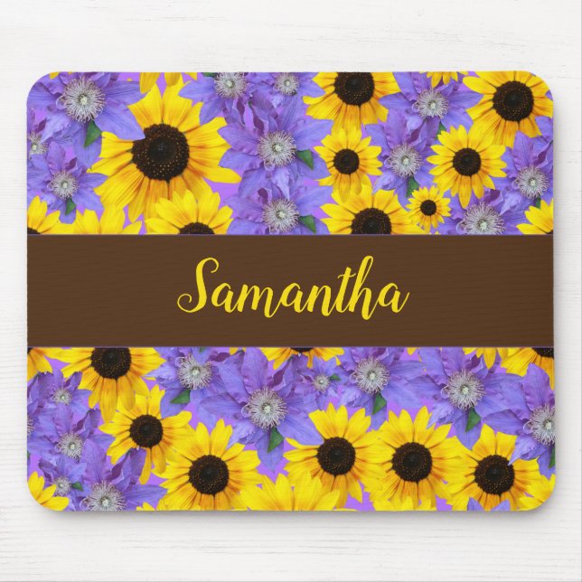 Alfombrilla De Ratón Patrón floral morado de girasol personalizado  (Frente)