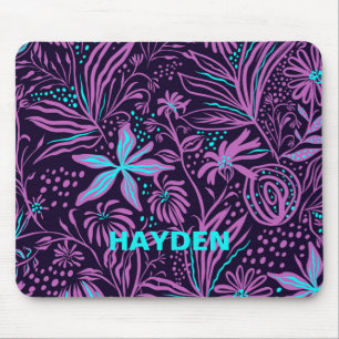 Alfombrilla De Ratón Patrón floral negro oscuro moderno personalizado