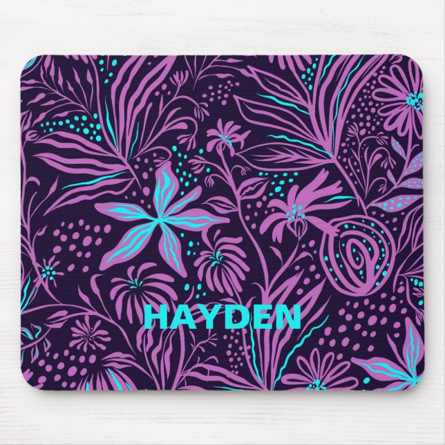 Alfombrilla De Ratón Patrón floral negro oscuro moderno personalizado (Frente)