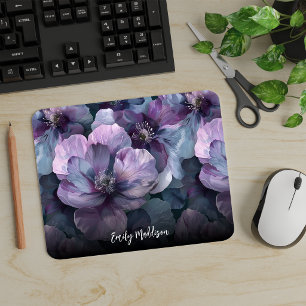 Alfombrilla De Ratón Patrón floral oscuro personalizado púrpura oscuro