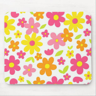 Alfombrilla De Ratón Patrón floral retro brillante de verano en rosa y