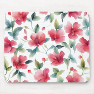 Alfombrilla De Ratón Patrón floral rojo brumoso