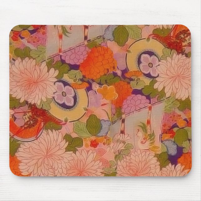 Alfombrilla De Ratón Patrón floral rosa de la flor de Kimono (Frente)