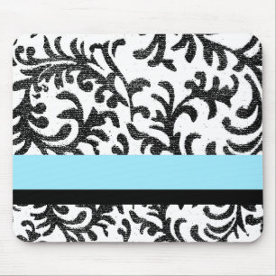 Alfombrilla De Ratón Patrón floral turquesa y negro
