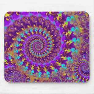 Alfombrilla De Ratón Patrón fractal hippy Turquesa púrpura y amarillo