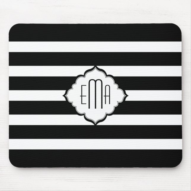 Alfombrilla De Ratón Patrón geométrico 2 de franjas blancas y negras (Frente)