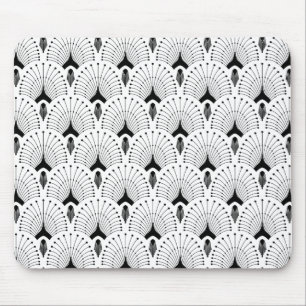 Alfombrilla De Ratón Patrón geométrico art déco en blanco y negro