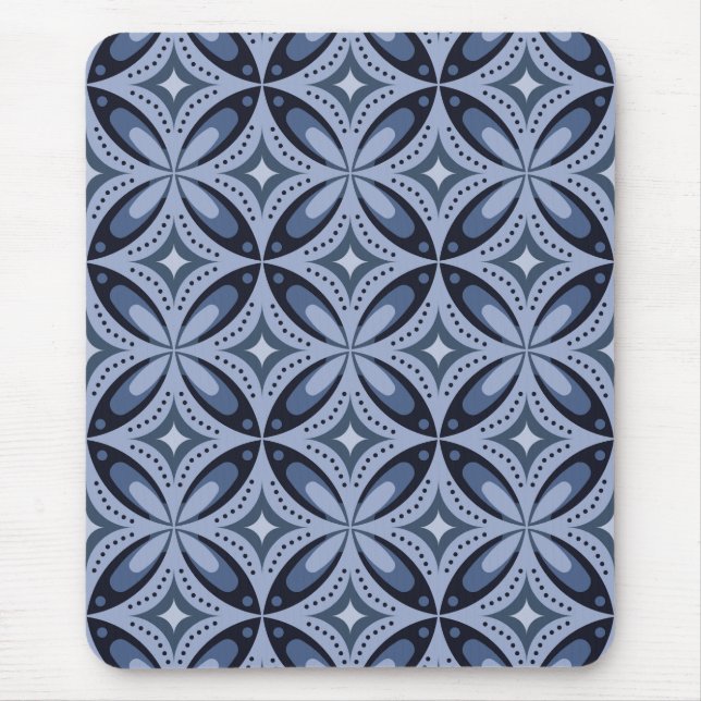 Alfombrilla De Ratón Patrón geométrico azul estilo retro (Frente)