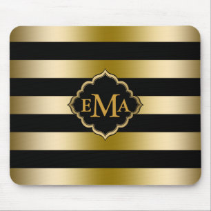 Alfombrilla De Ratón Patrón geométrico de bandas de oro monogramadas